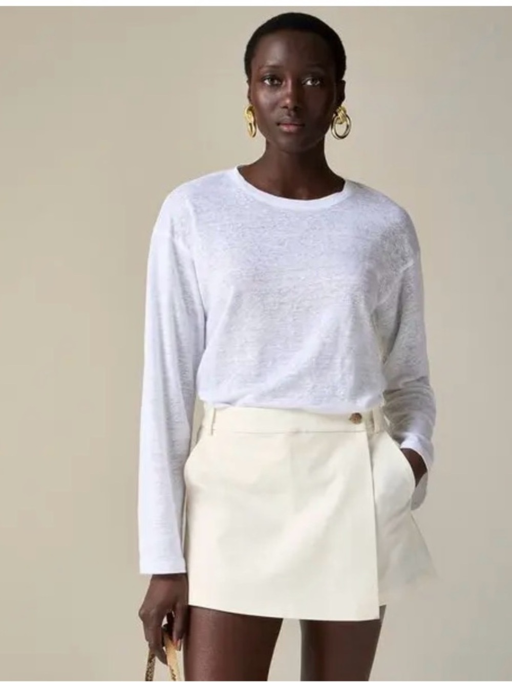 J Crew New Relaxed Linen Long Sleeve T-Shirt Size Medium NIB